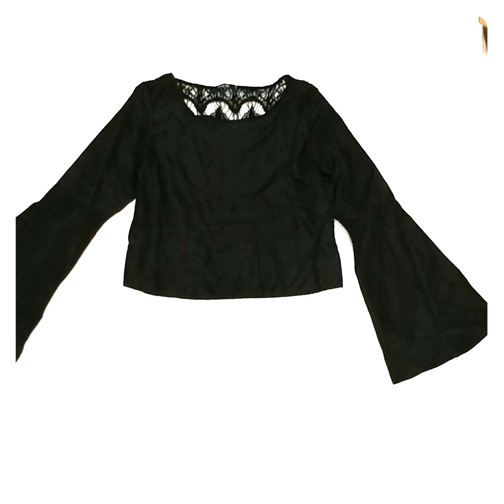 FINEJO Cropped Black Lace Backed Top